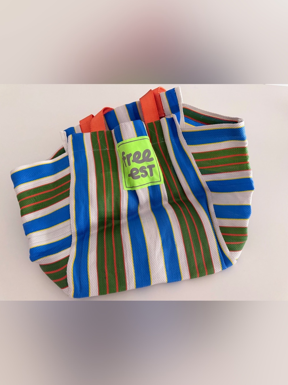 Free-est Striped Tote Bag in Blue, Green & White